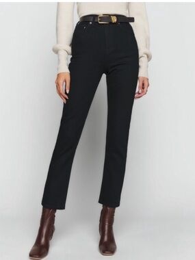 Reformation Liza Black Ultra High Rise Straight Leg Ankle Jeans Size 25 Short